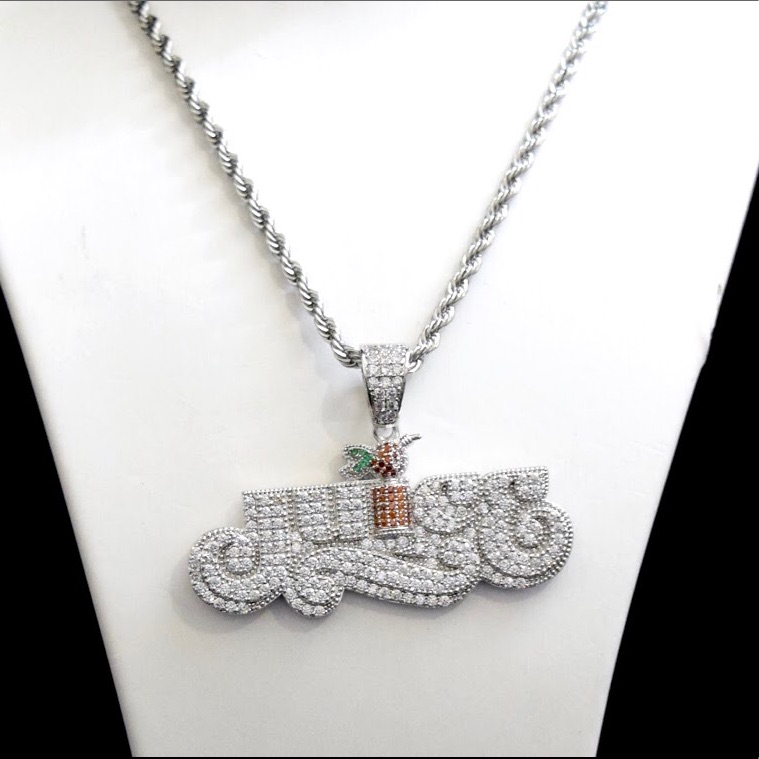 White Gold Finish Lab Diamond Juice Charm Chain